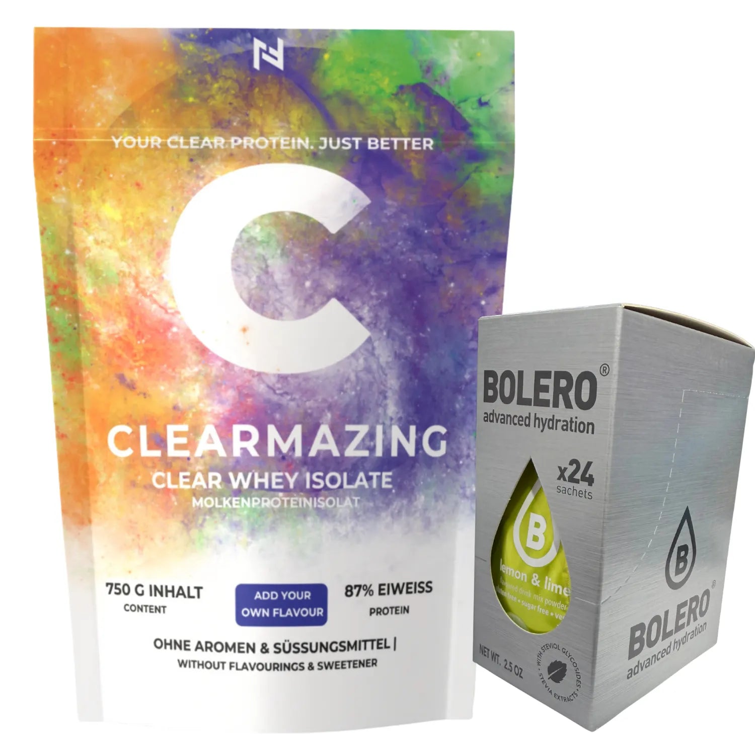 Clearmazing Clear Whey Isolate 750g plus 24x 3g Bolero® Geschmackspulver