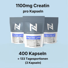400 Creatin Kapseln mit 1100mg Creatin pro Kapsel, 000-Caps, vegan