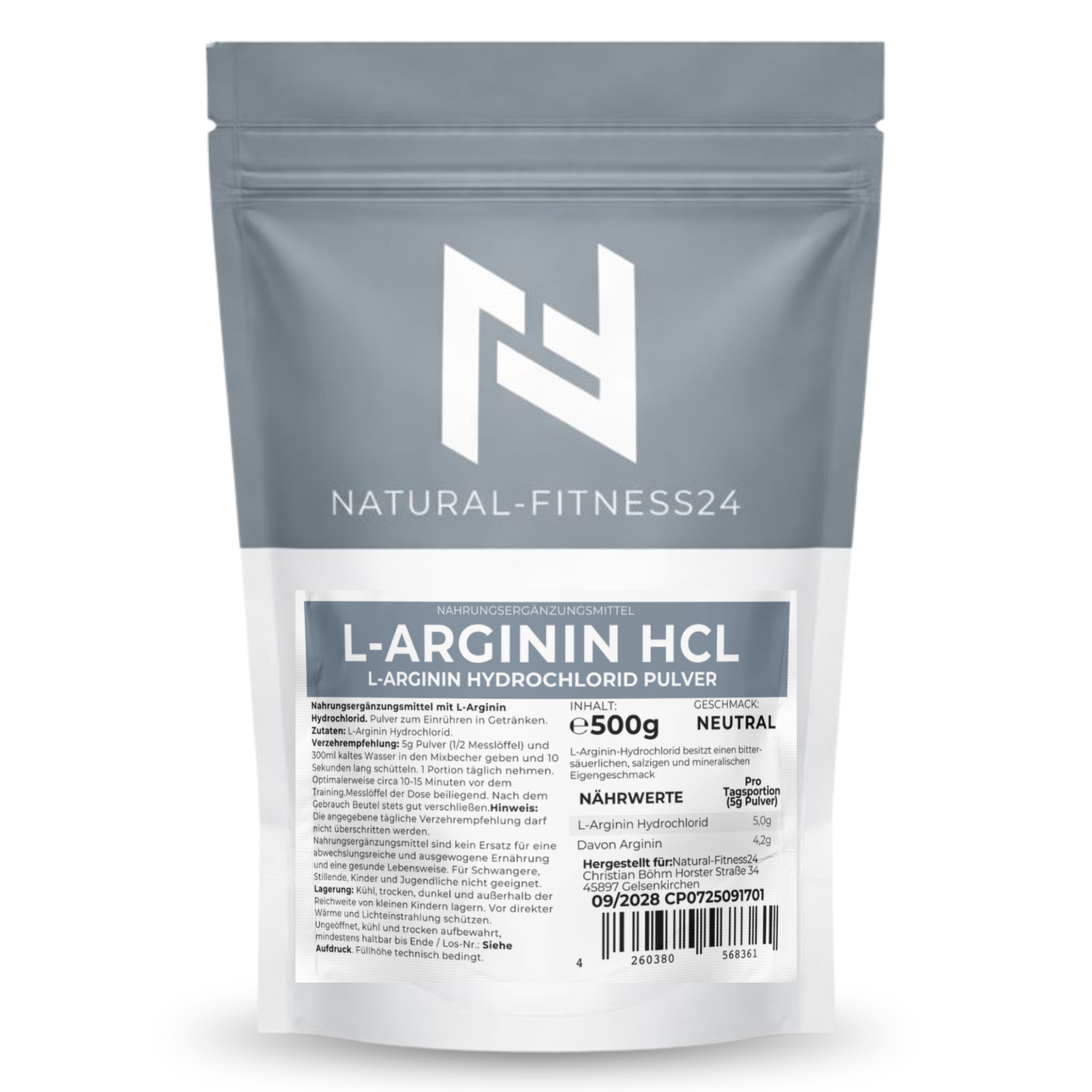 L-Arginin HCL Hydrochlorid 500g Pulver