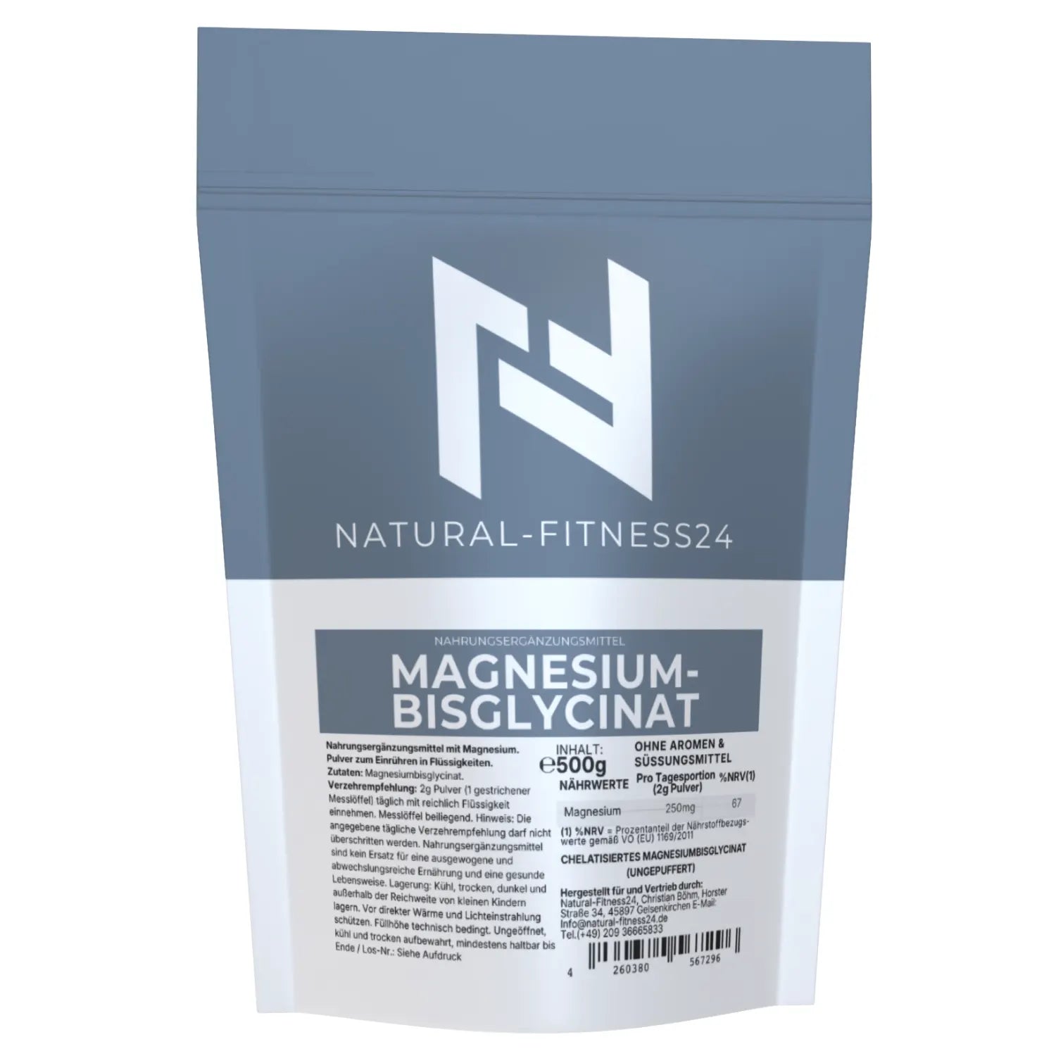 magnesium Bisglycinat Pulver 500g Natural-Fitness24
