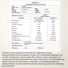 Magnesium Bisgycinat, ungepuffert, Analysenzertifikat (CoA)
