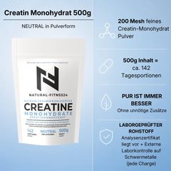 Creatin Monohydrat Pulver 200Mesh 500g Beutel