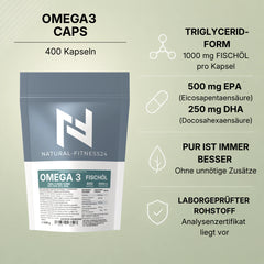 Omega-3 Fischöl 400 Kapseln 1000 mg – 500 EPA / 250 DHA – TG-Form