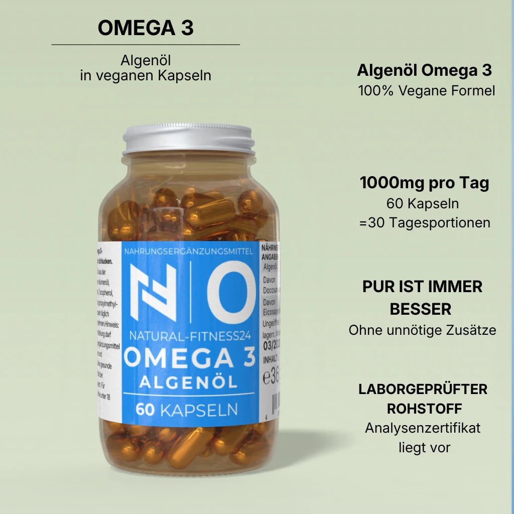 Natural-Fitness24 Algenöl Omega3 EPA DHA 60 Kapseln vegan highlights