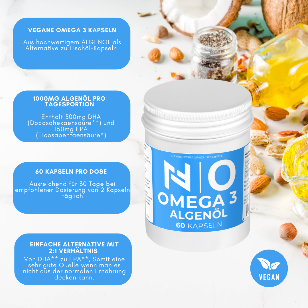 Vegane Omega 3 Kapseln mit Algenöl - 60 Kapseln