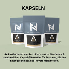 Natural-Fitness24 20 proteinogene Aminosäurenpulver schmeckt bitter, Kapselform als Alternative für Geschmacksempfindliche Personen