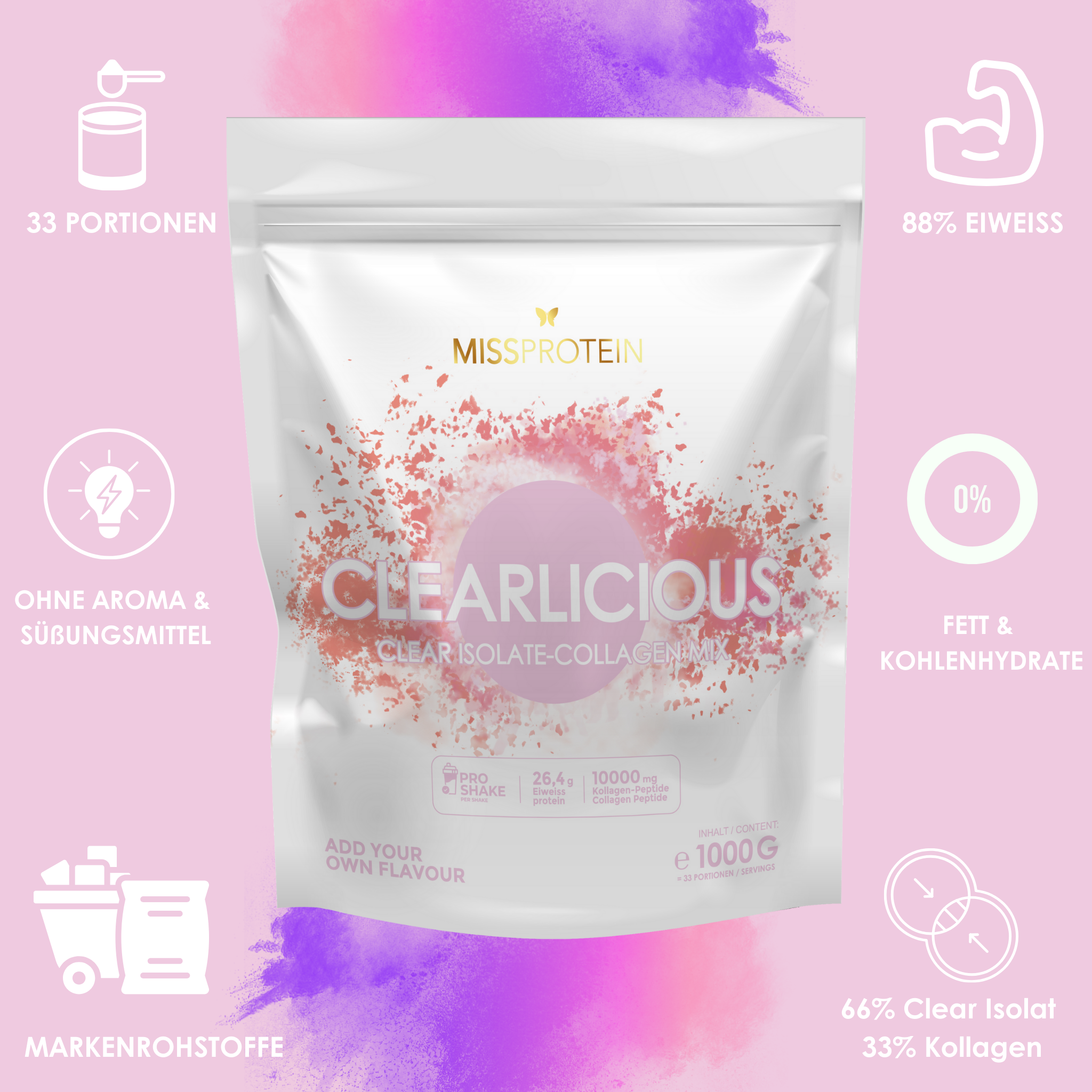 MissProtein Clearlicious - Clear Isolate & Kollagen Mix 1Kg