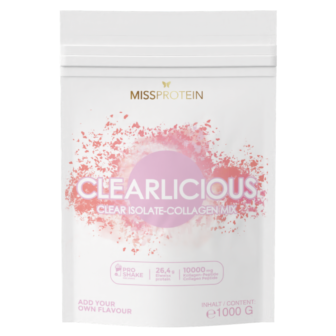 MissProtein Clearlicious Clear Whey Isolate  Kollagen Peptide Mix 1000g Neutral ohne Zusatzstoffe wie Aroma und Süßungsmittel