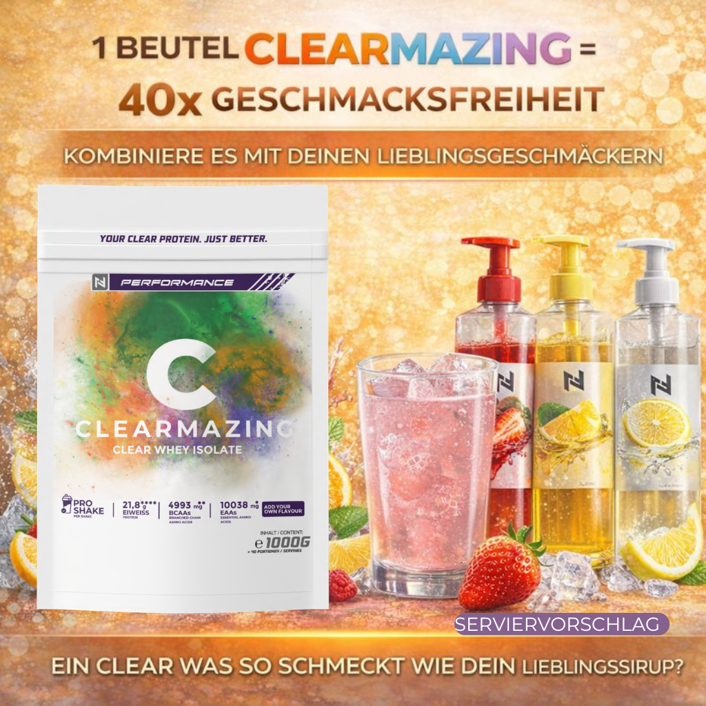Clearmazing Clear Whey Isolate neutral geschmacksneutral ohne Zusatzstoffe 1Kg Beutel Geschmacksvielfalt mit Sirup