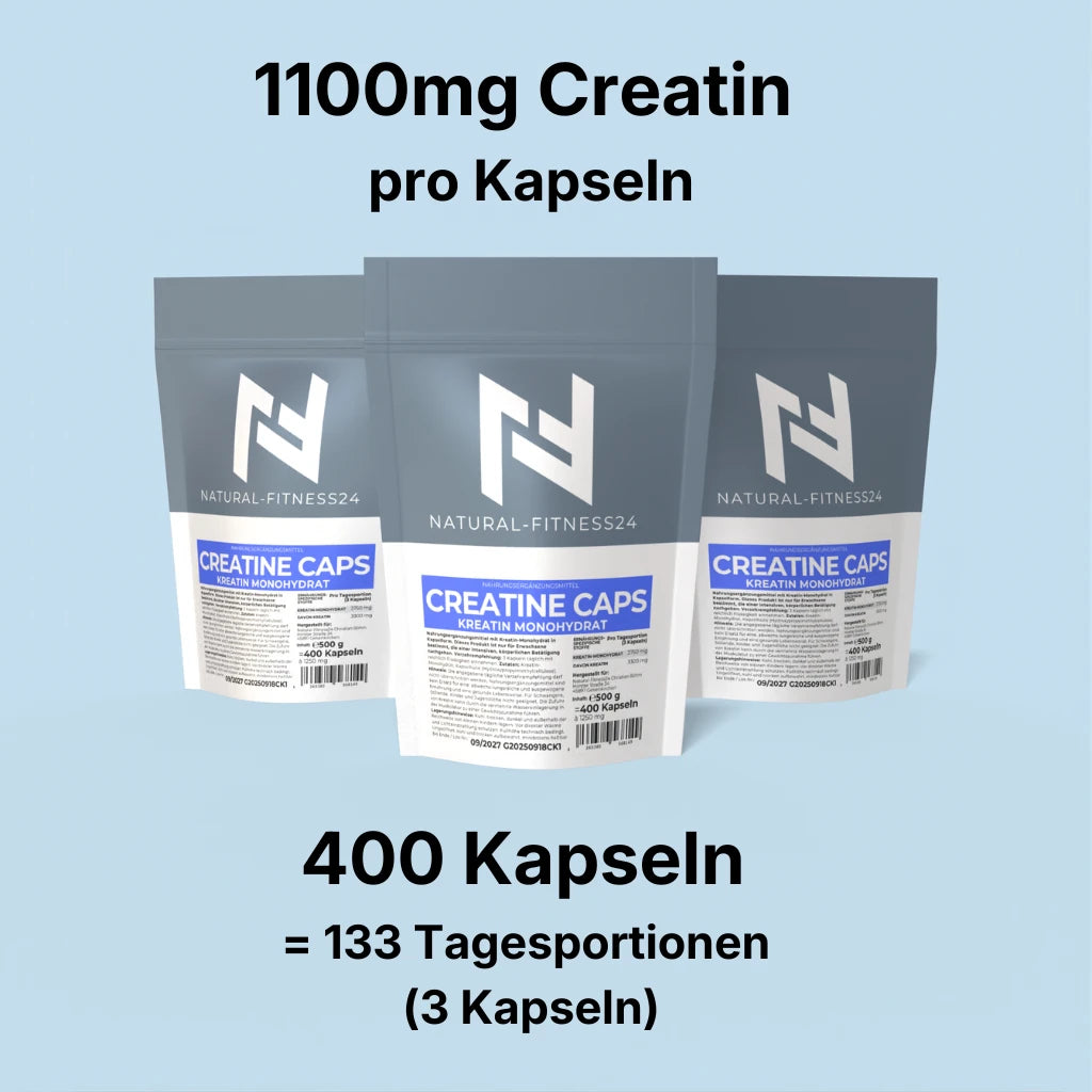 400 Creatin Kapseln mit 1100mg Creatin pro Kapsel, 000-Caps, vegan