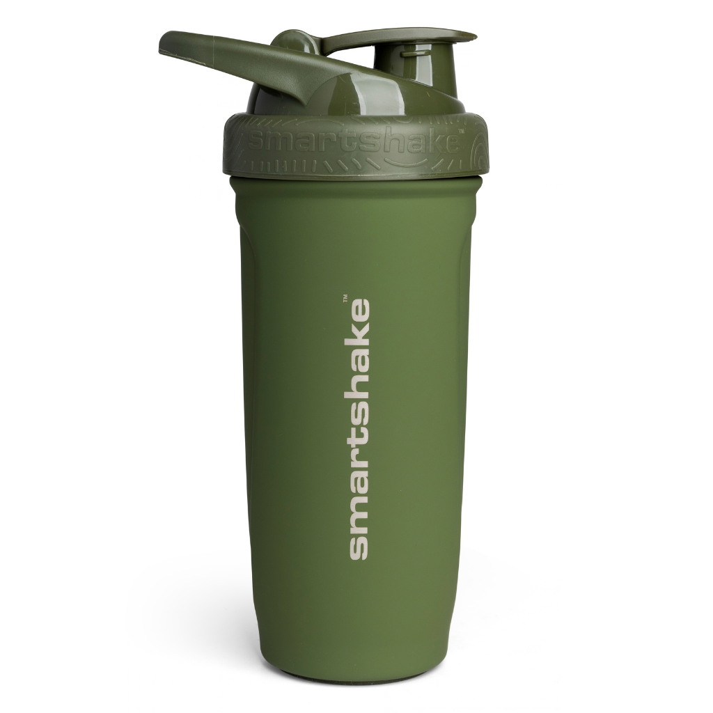 Edelstahl-Shaker mit Plastikdeckel und Sieb 700ml in der Farbe olive matt