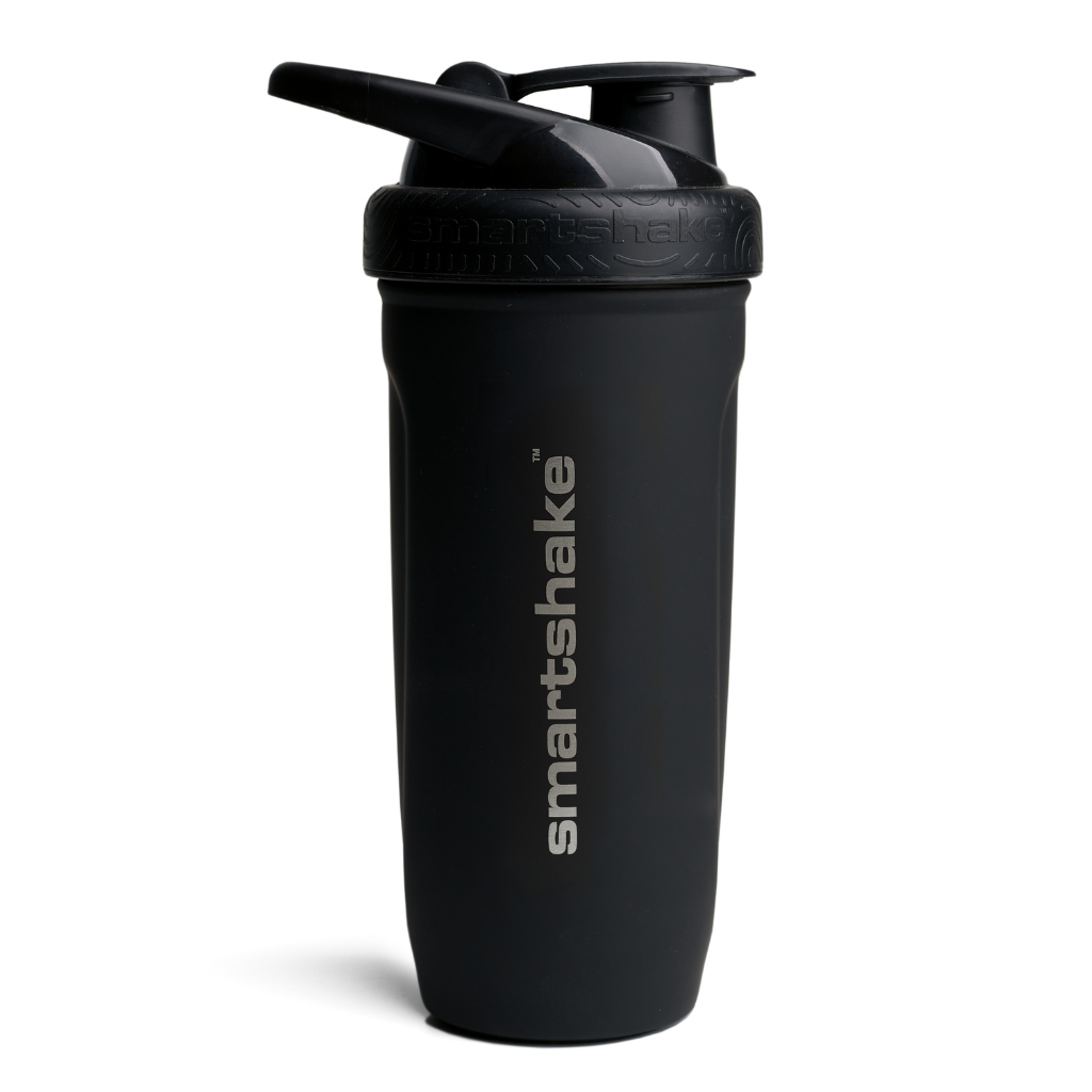 Edelstahl-Shaker mit Plastikdeckel und Sieb 700ml in der Farbe schwarz matt
