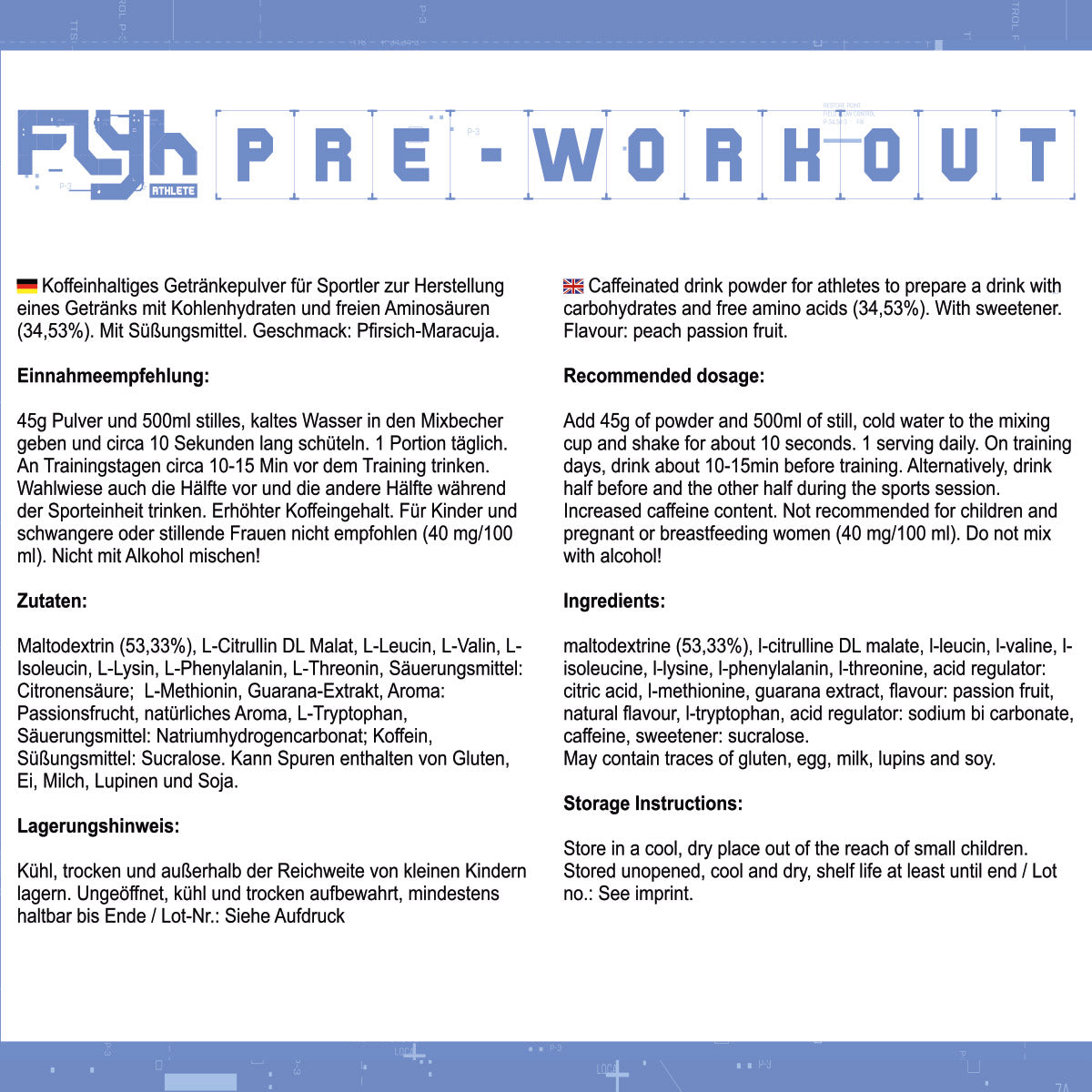 Flyh Athlete 1200g – All-in-One Pre-Workout Booster mit Koffein, Aminosäuren und Kohlenhydraten