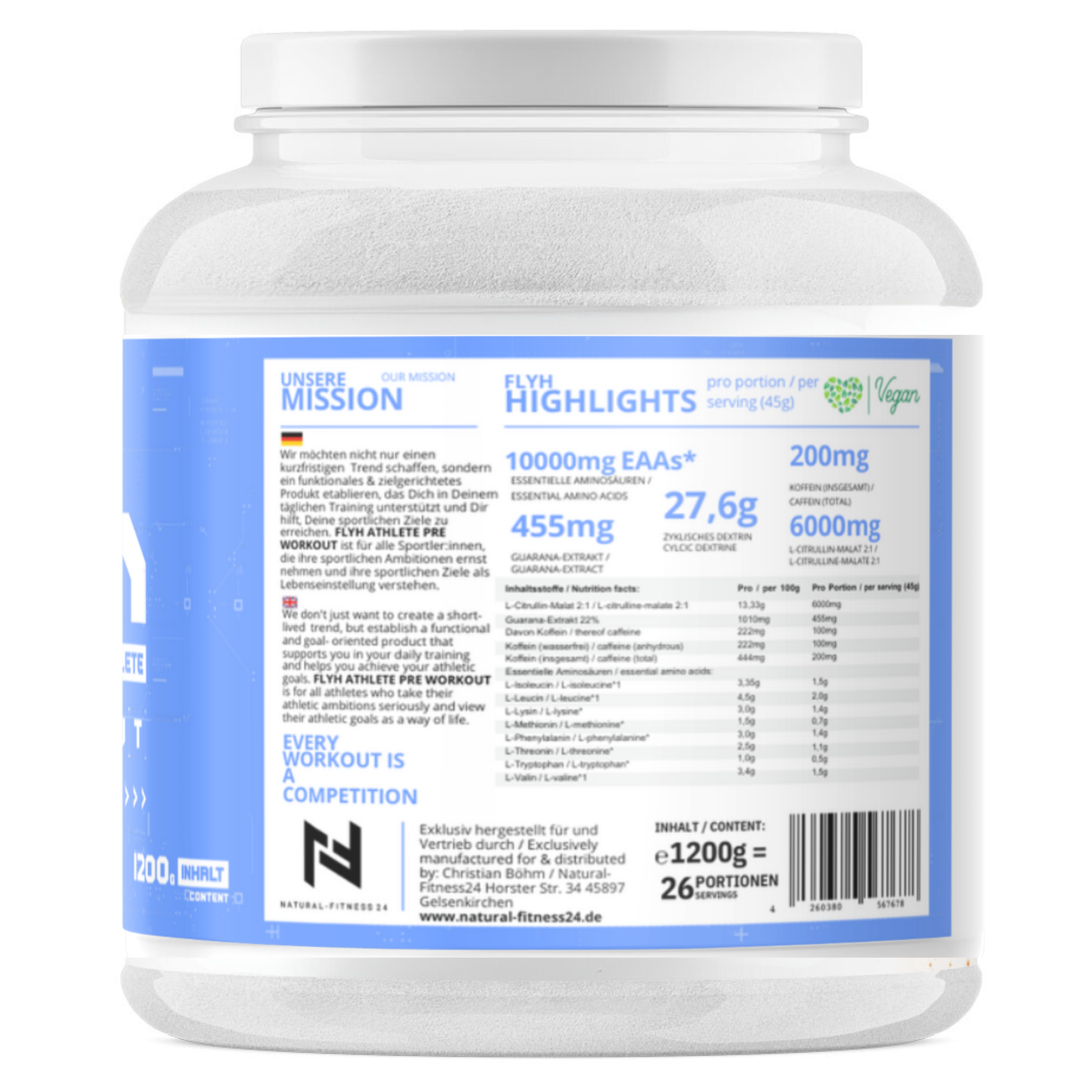 Flyh Athlete 1200g – Workout Booster mit Koffein, Aminosäuren und Kohlenhydraten