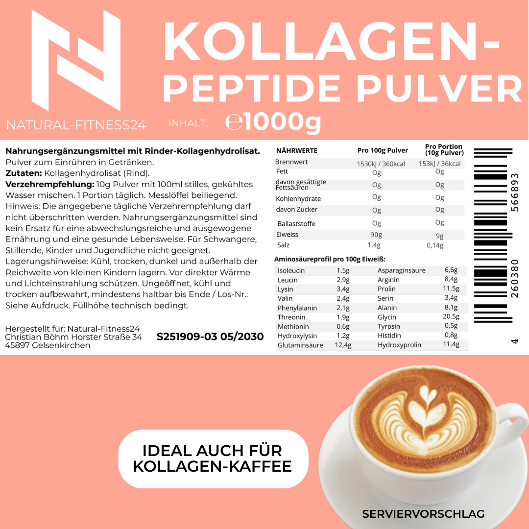 Kollagen Peptide Pulver 1Kg – Kollagenhydrolysat ohne Zusatzstoffe