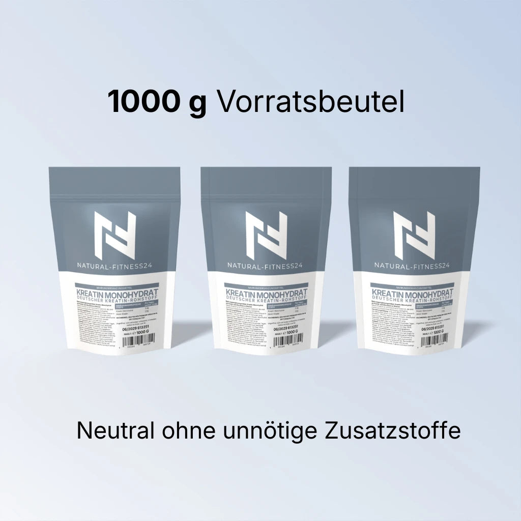 Natural-Fitness24 Kreatinmonohydrat neutral ohne unnötige Zusatzstoffe wie Aromen und Süßungsmittel 1000g Vorratsbeutel