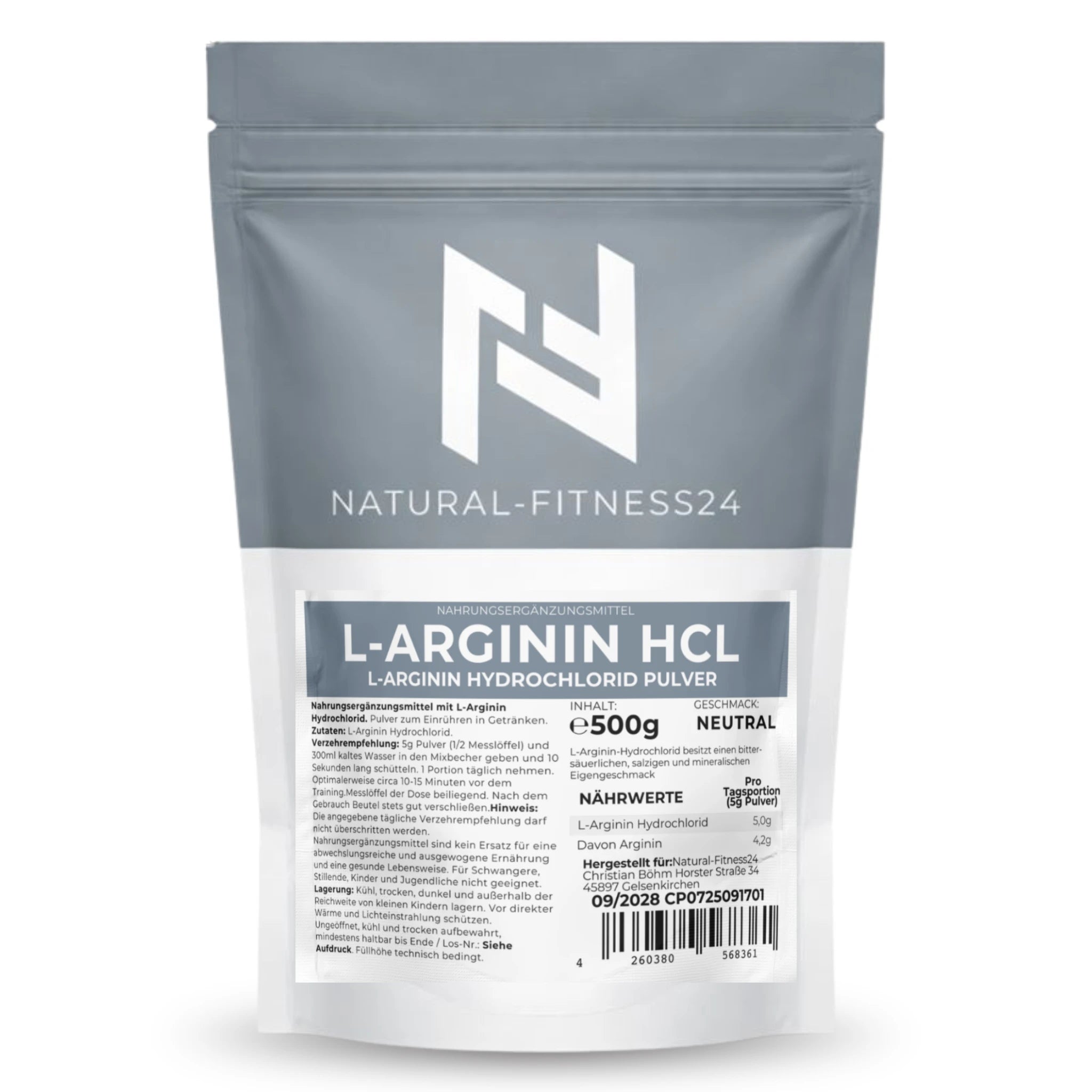 L-Arginin HCL Pulver 500g neutral pur ohne zusätze