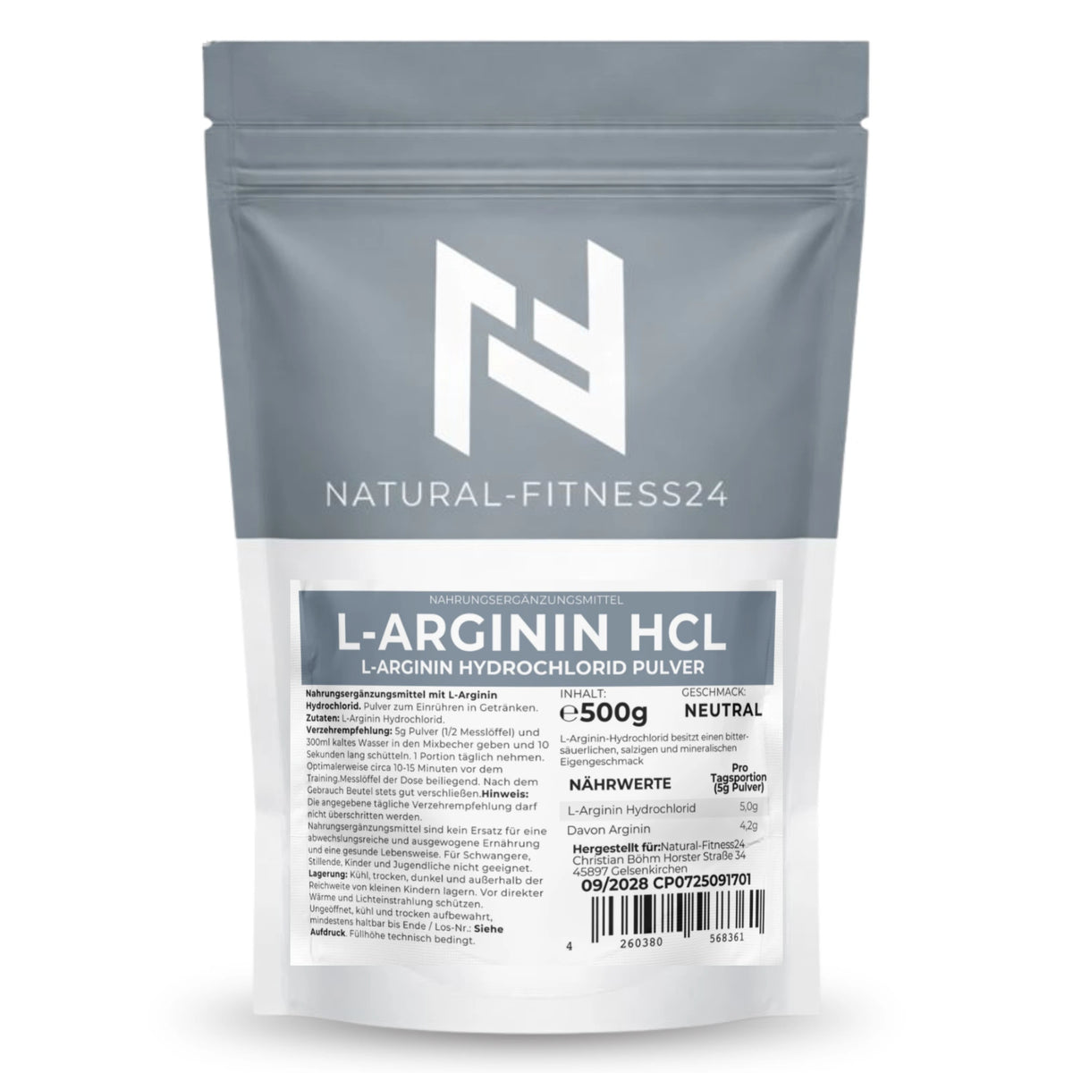 L-Arginin HCL Pulver 500g neutral pur ohne zusätze