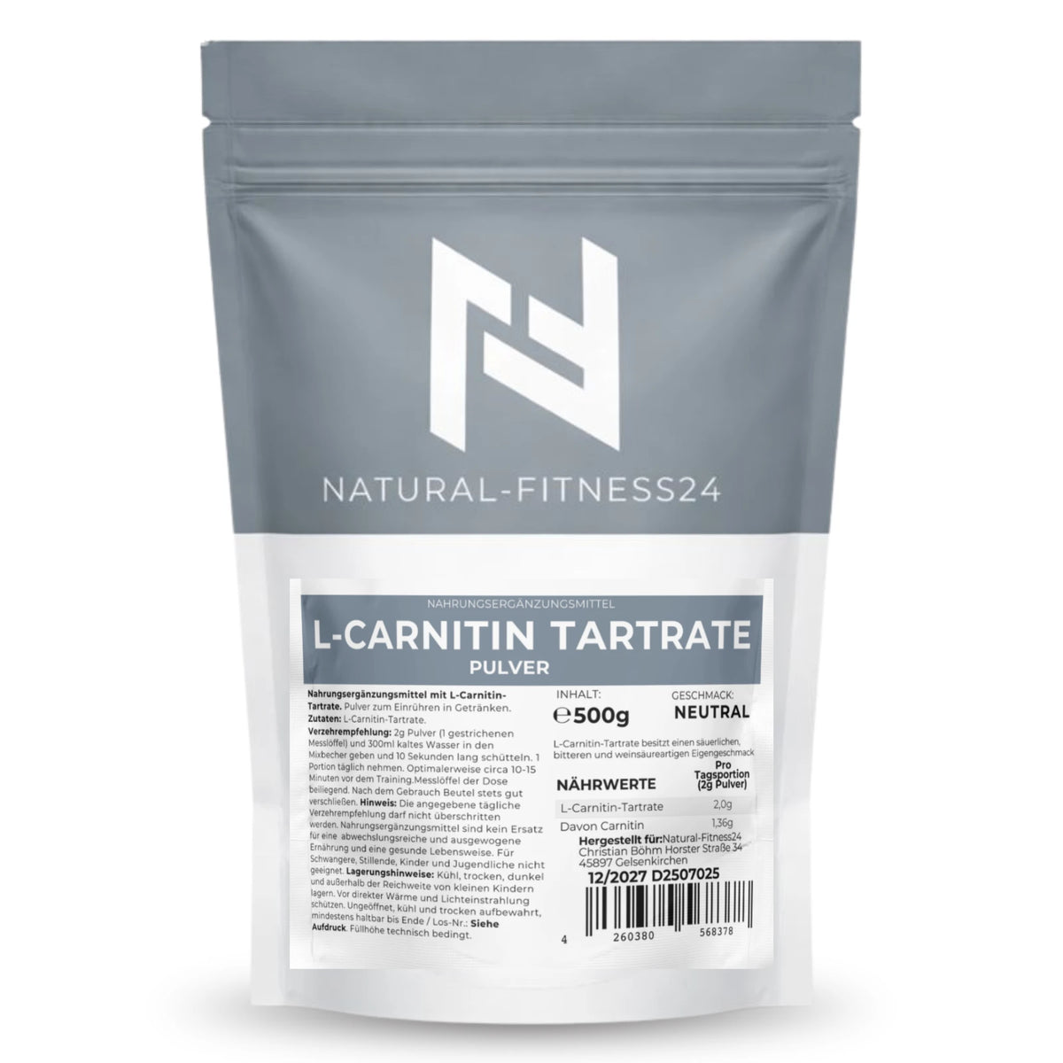 L-Carnitin Tartrate Pulver 500g neutral ohne Zusätze
