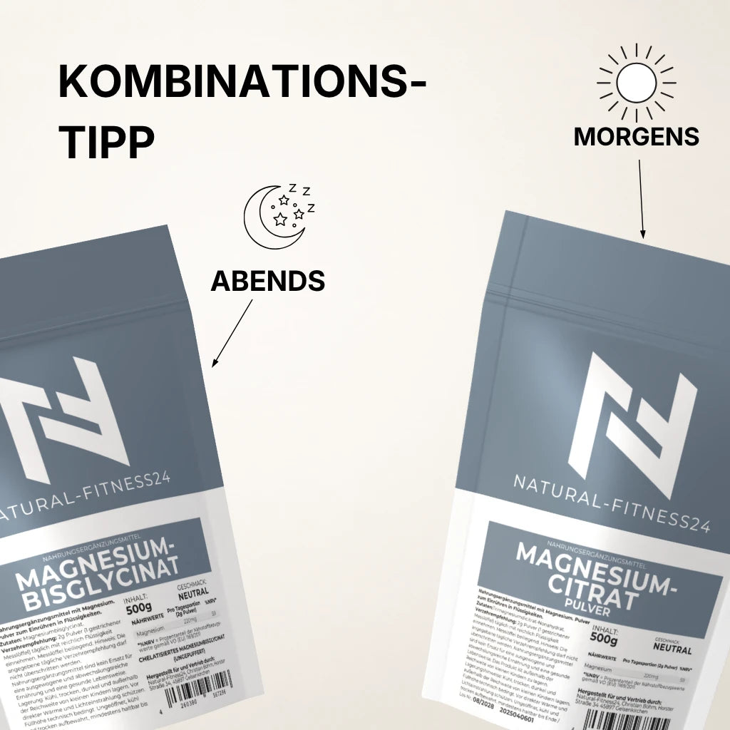 Expertentipp, Magnesium Citrat morgens und bisglycinat abends einnehmen 