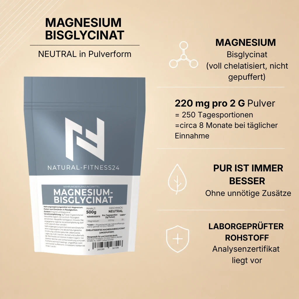 Magnesium Bisglycinat neutrales Pulver, voll chelatisiert nicht mit Oxid gepudert, 220mg elementares Magnesium pro 2g Pulver