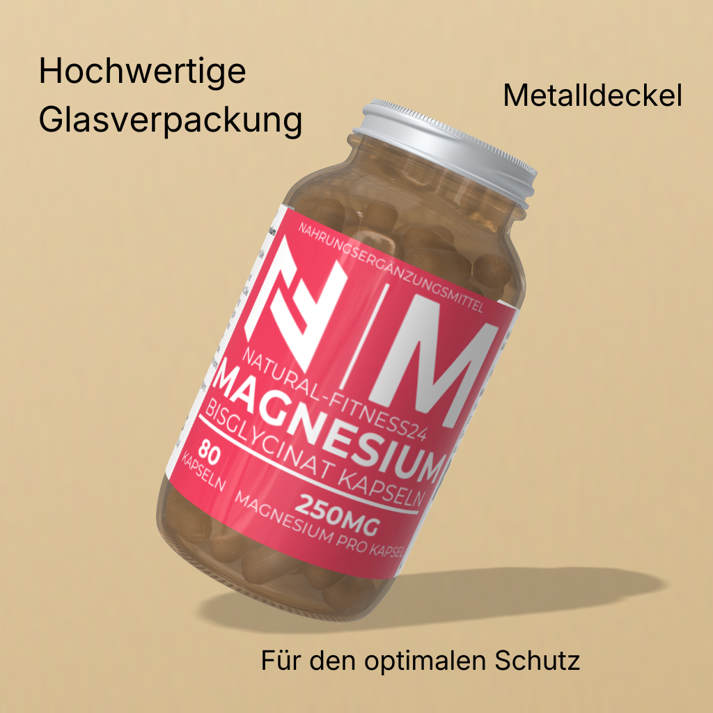 Natural-Fitness24 Magnesium Bisglycinat 80 Kapseln ohne unnötige Zusatzstoffe Glasverpackung