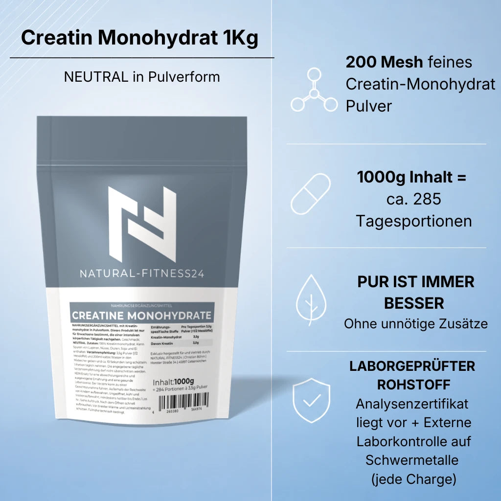Natural-Fitness24 Creatin Monohydrat 1kg Neutral Beste
