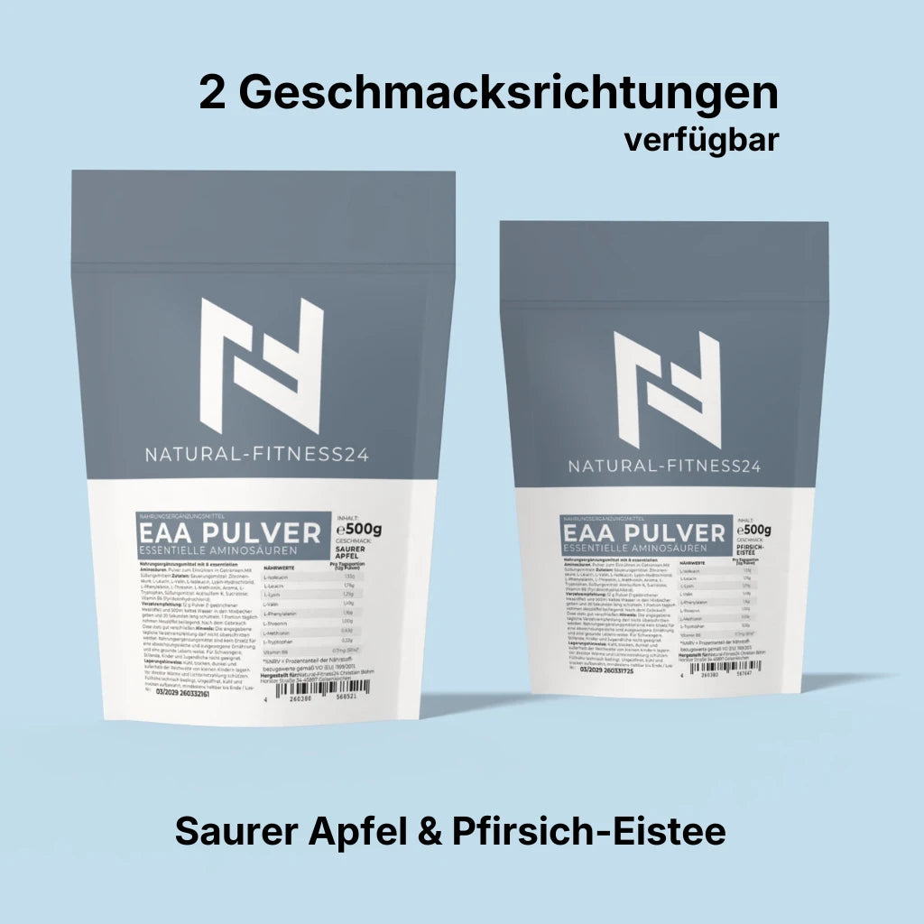 NF24 EAA Pulver 500g-Pfirsich-Eistee oder Apfel-Geschmack, essentielle Aminosäuren ohne L-Histidin