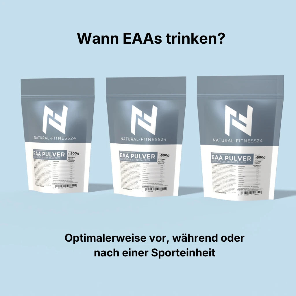 NF24 EAA Pulver 500g wann einnehmen? Vor, während oder nach einer Trainingseinheit, 8 essentielle Aminosäuren 