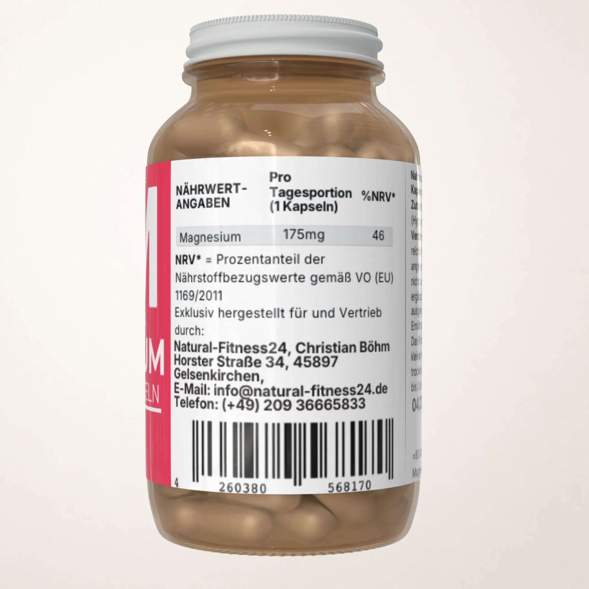 Magnesium Bisglycinat 80 Kapseln mit 175mg elementarem Magnesium pro Kapsel von natural-Fitness24