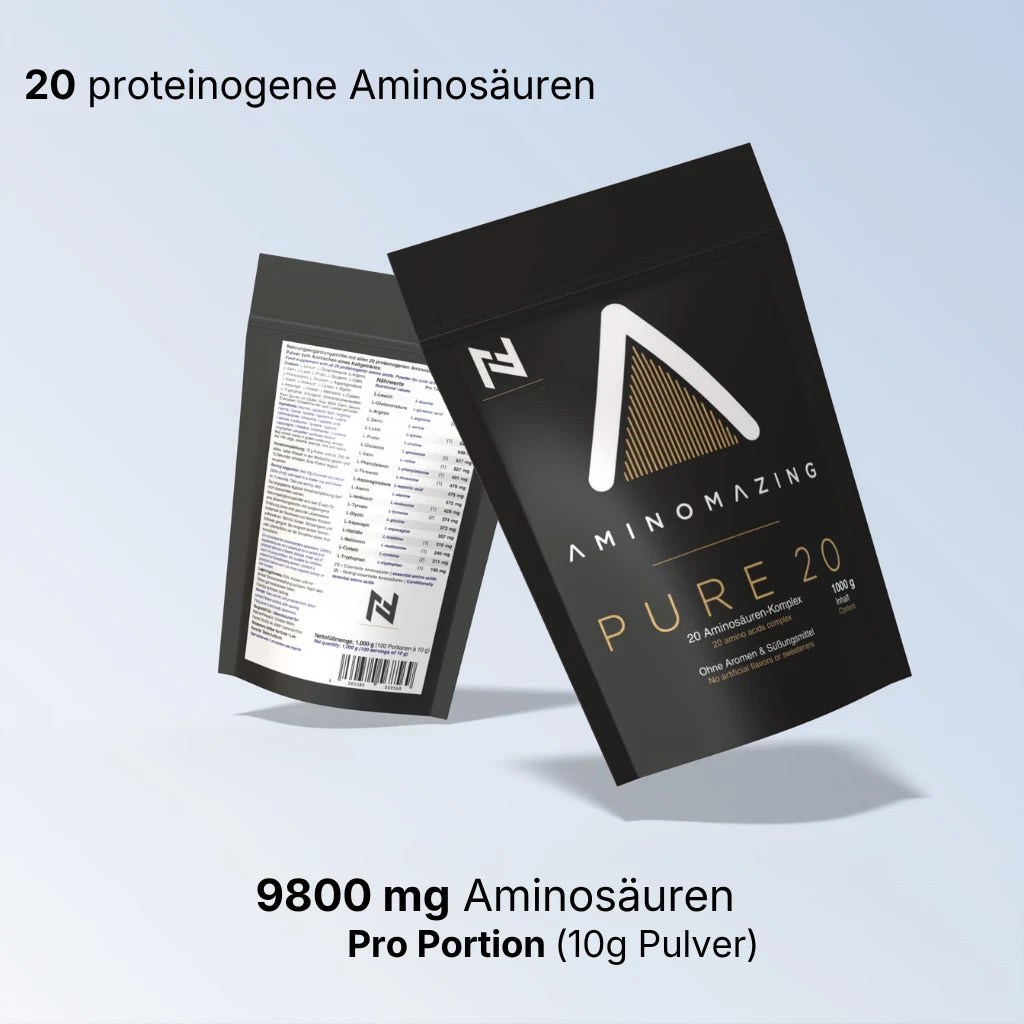 9800mg Aminosäuren pro 10g Pulver und 100 Portionen pro Beutel