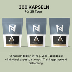 Natural-Fitness24 20 proteinogene Aminosäuren in Kapselform 300 Kapseln pro Beutel für 25 Tagesportionen à 12 Kapseln = ca.10g Aminosäuren