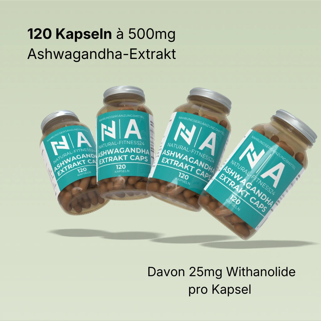 Natural-Fitness24 Ashwagandha Extrakt Kapseln 120 Stück 500mg Extrakt davon 25mg Withanolide