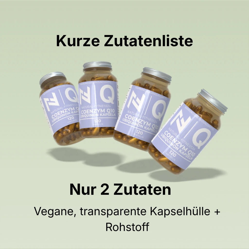 Coenzym Q10 Ubiquinon Kapseln von Natural-Fitness24 nur 2 Zutaten Kapselhülle plus Rohstoff