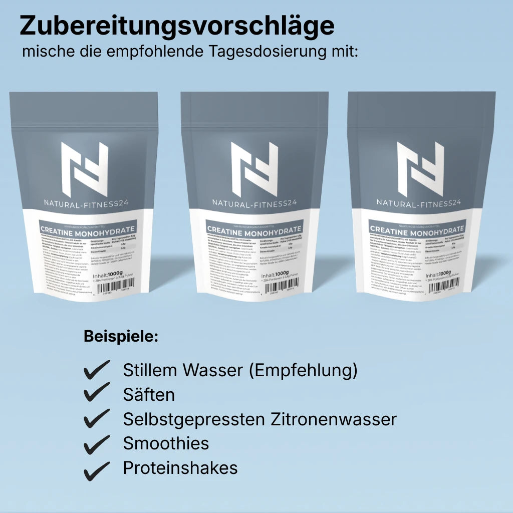 Natural-Fitness24 Creatin Monohydrat 1kg Neutral womit trinken