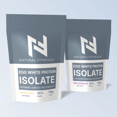 Hühnerei-Eiweiss Egg Protein Isolat in verschiedenen Geschmacksrichtungen Kirsche, Waldfrucht, Pfirsich-Eistee und  Waldfrucht. 85% Eiweissanteil von Natural-Fitness24