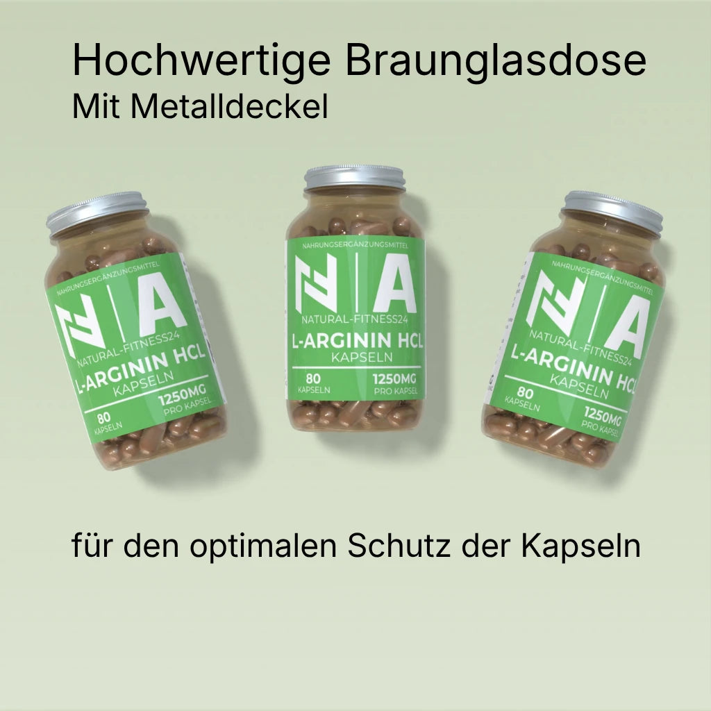 NF24 L-Arginin HCL 80 Kapseln pro Dose hochwertige Braunglasdose