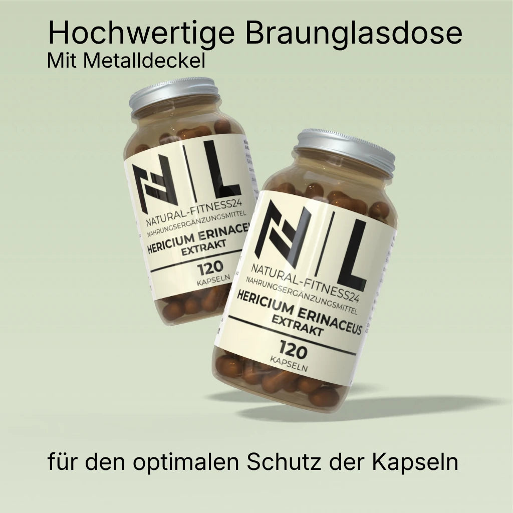  Hericium erinaceus Extrakt Kapseln vegan von NF24 120 Caps im Braunglas mit Metalldeckel