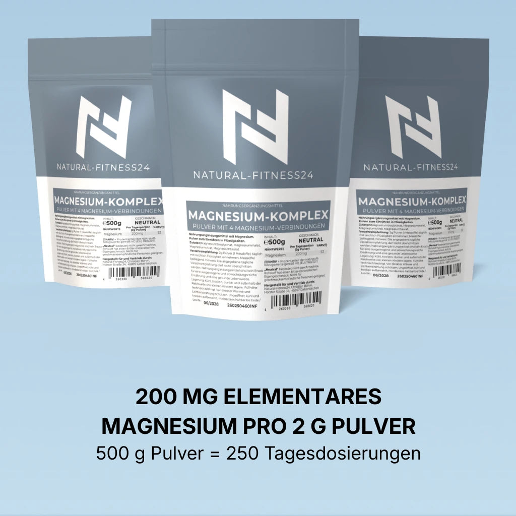 Magnesium Komplex Pulver 500 g – 4-fach Magnesium mit Bisglycinat, Citrat, Malat & Taurat