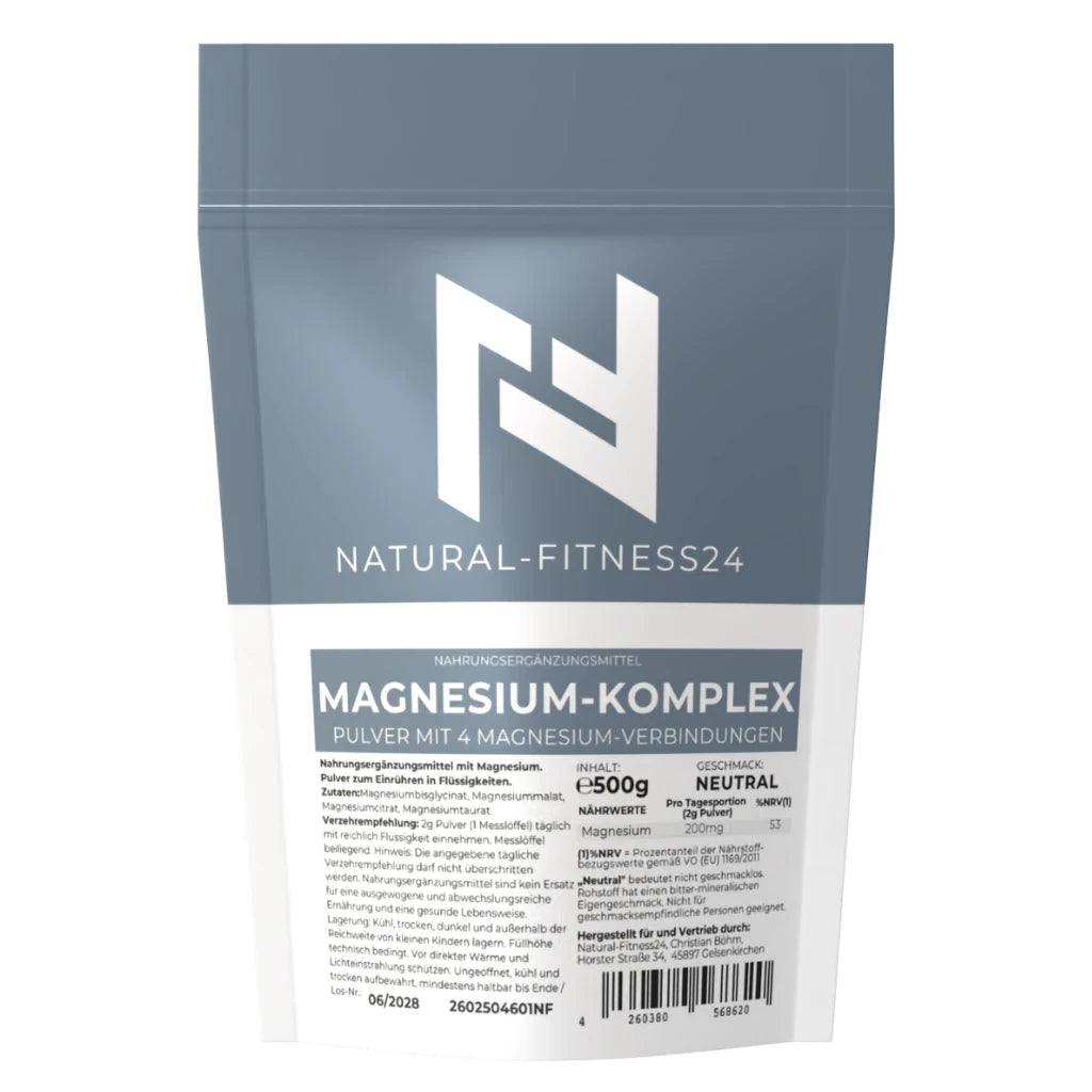 Magnesium Komplex Pulver 500 g – 4-fach Magnesium mit Bisglycinat, Citrat, Malat & Taurat