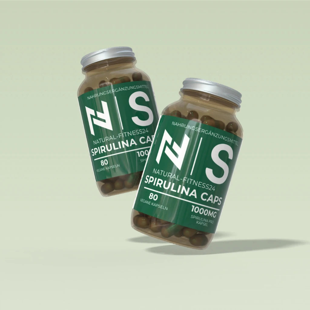 NF24 Spirulina Kapseln in der Glasdose mit Metalldeckel