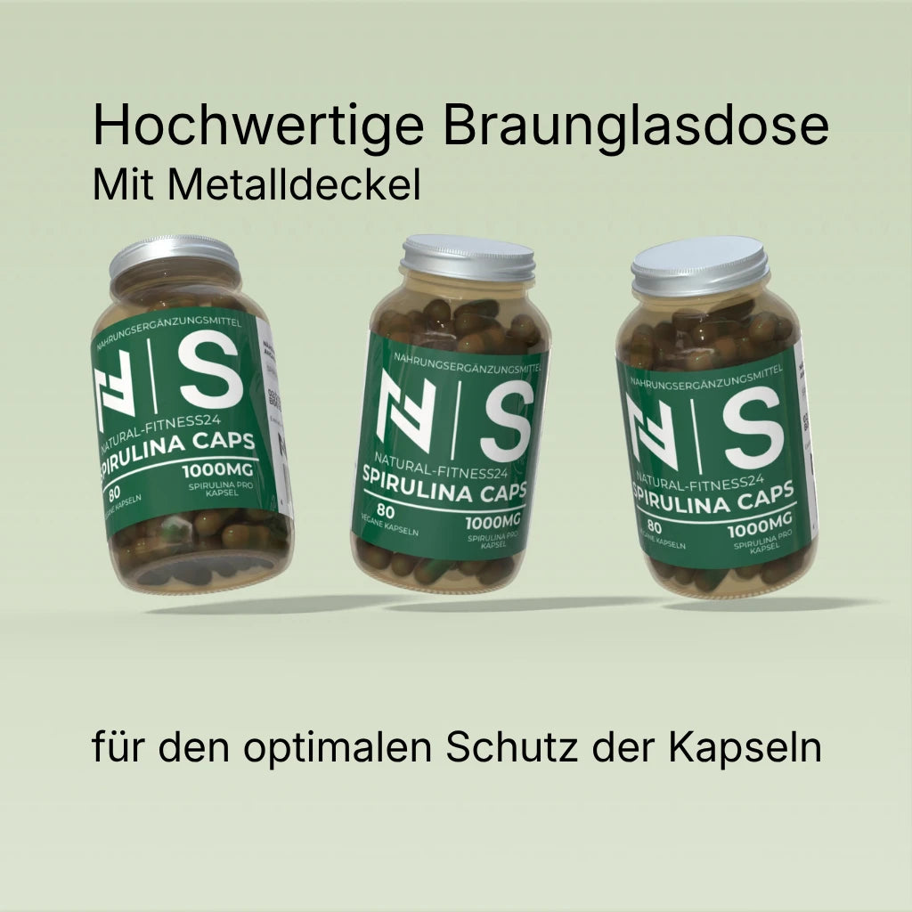 NF24 Spirulina Kapseln im Braunglas