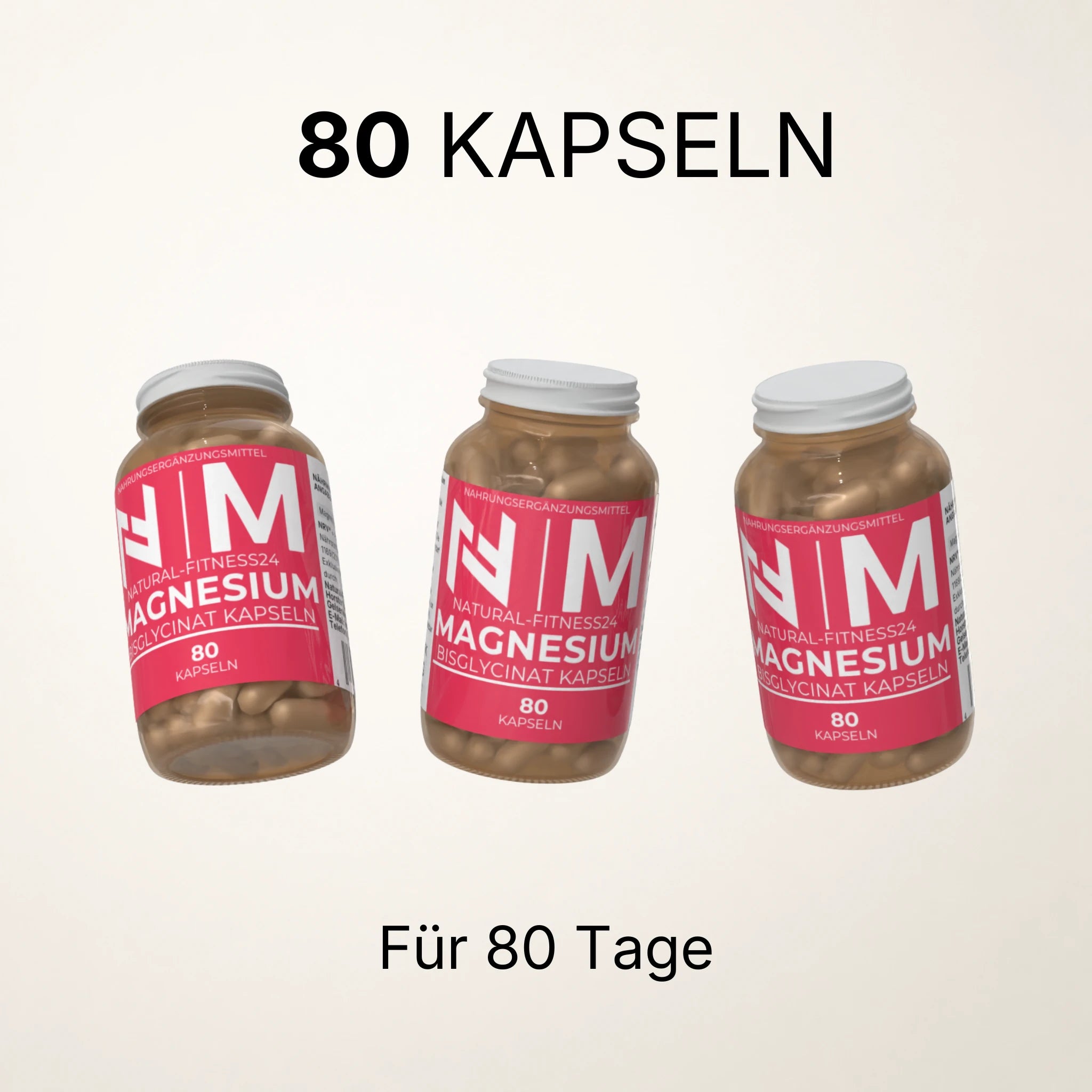Magnesium Bisglycinat 80 Kapseln in der Glasdose mit Metalldeckel von natural-Fitness24 für 80 Tage