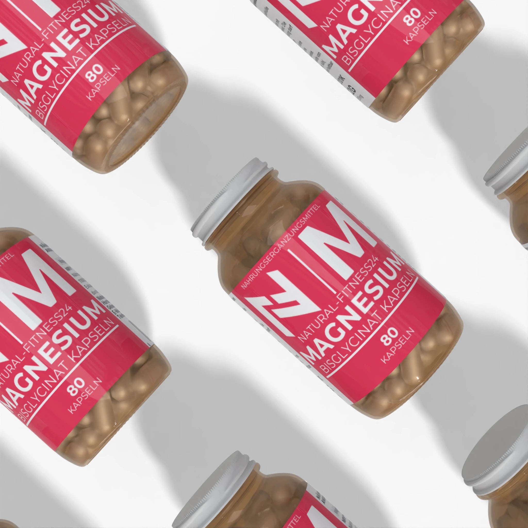 Magnesium Bisglycinat 80 Kapseln in der Glasdose mit Metalldeckel von natural-Fitness24 mit veganer Kapselhülle