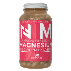 Magnesium Bisglycinat 80 Kapseln in der Glasdose mit Metalldeckel von natural-Fitness24