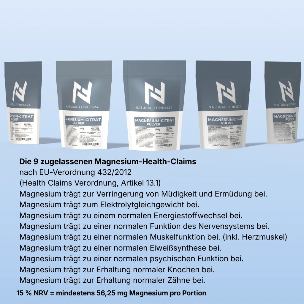 Natural-Fitness24 magnesium-Citrat 500g Pulver 9 Health Claims zugelassen