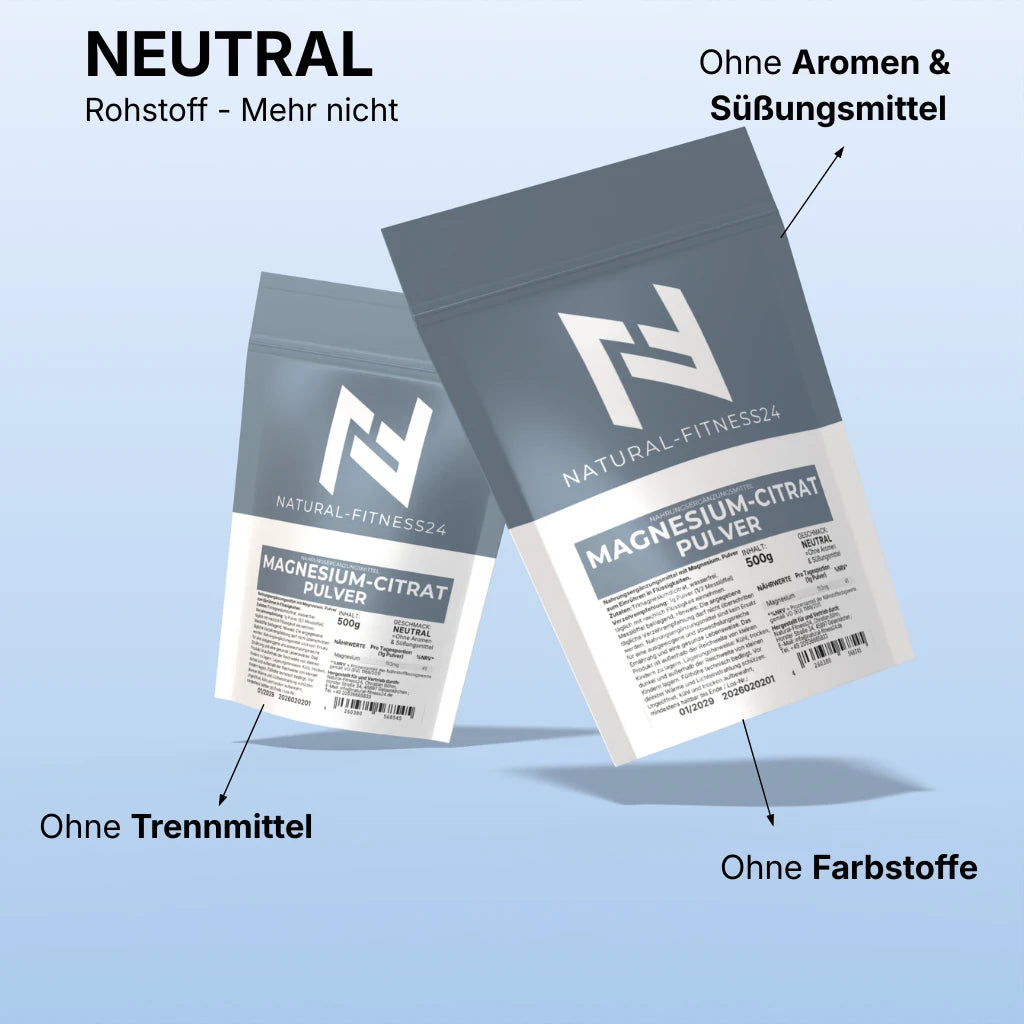 Natural-Fitness24 magnesium-Citrat 500g Pulver ohne Aromen und Süßungsmittel, trennmittel oder Farbstoffe