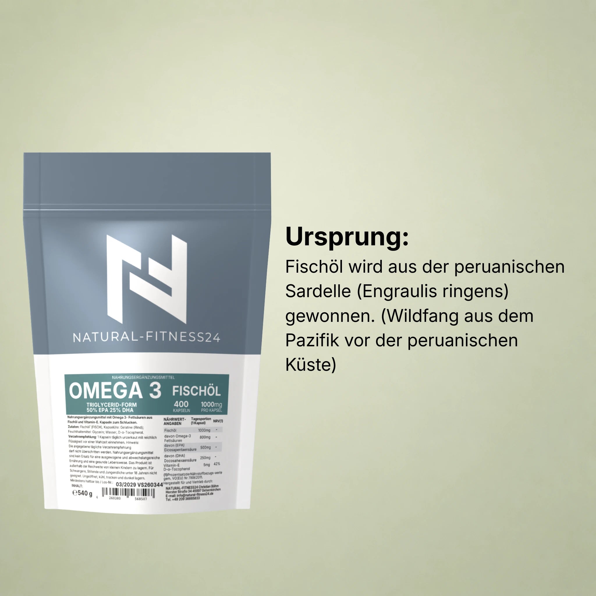 Omega-3 Fischöl 400 Kapseln 1000 mg – 500 EPA / 250 DHA – TG-Form