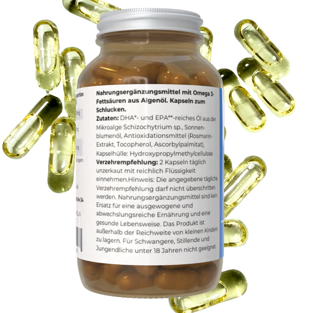 Vegane Omega 3 Algenöl Kapseln EPA DHA 160Kapseln Doserung