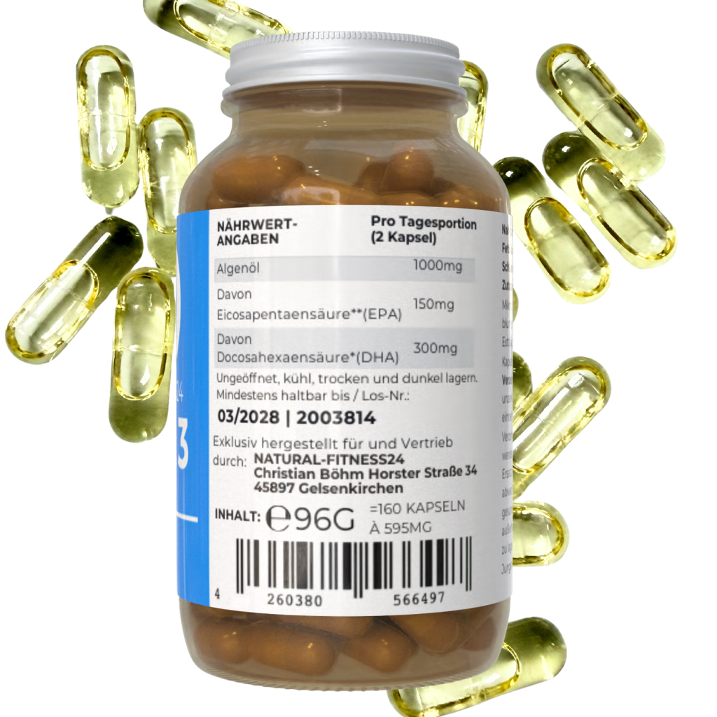 Vegane Omega 3 Algenöl Kapseln EPA DHA 160Kapseln hochdosiert